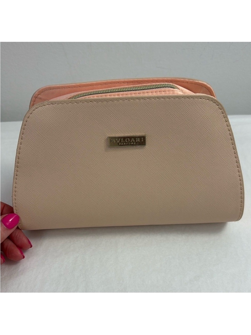 BVLGARI Women's Cosmetic bag toiletries bag make up bag zip closure peach pink